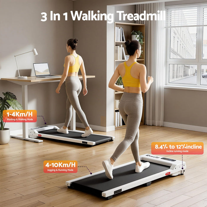 Everfit 3 in 1 Walking Pad Treadmill 12% Incline Under Desk Treadmills for Home Gym With 38cm Wide Belt White