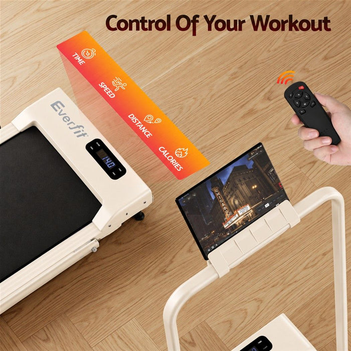 Everfit 3 in 1 Walking Pad Treadmill 12% Incline Foldable Under Desk Treadmills for Home 38cm Beige