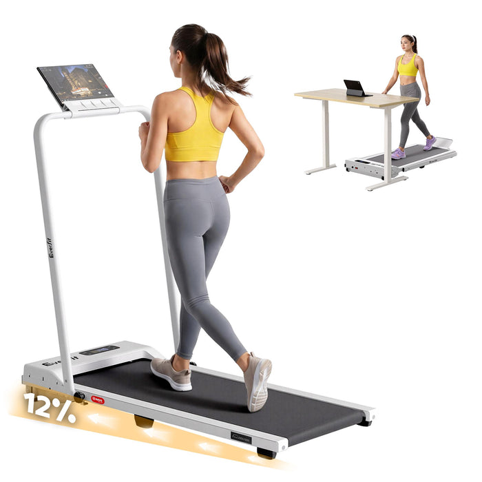 Everfit 3 in 1 Walking Pad Treadmill 12% Incline Foldable Under Desk Treadmills for Home Gym With 38cm Wide Belt White
