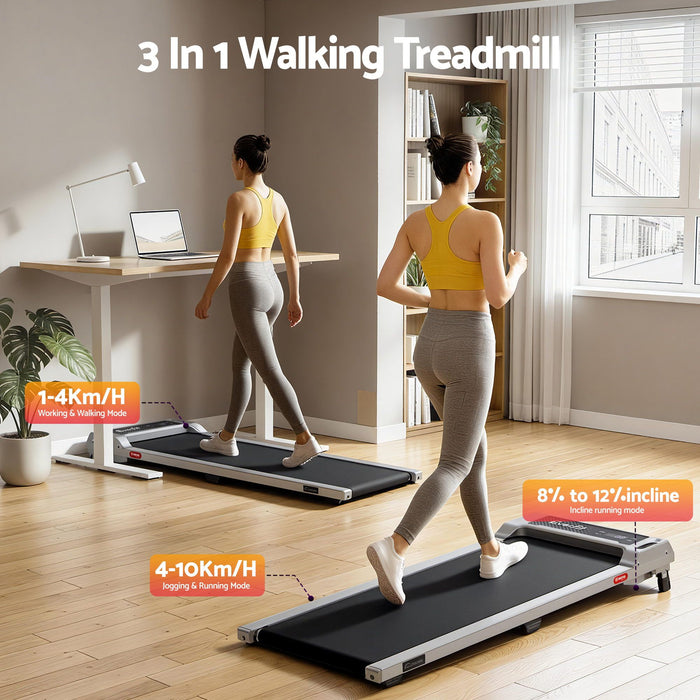 Everfit 3 in 1 Walking Pad Treadmill 12% Incline Under Desk Treadmills for Home Gym With 40cm Wide Belt Sliver