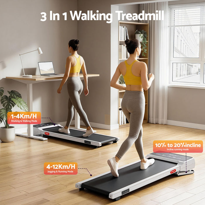 Everfit 3 in 1 Walking Pad Treadmill 20% Auto Incline Under Desk Treadmills for Home Gym With 40cm Wide Belt White
