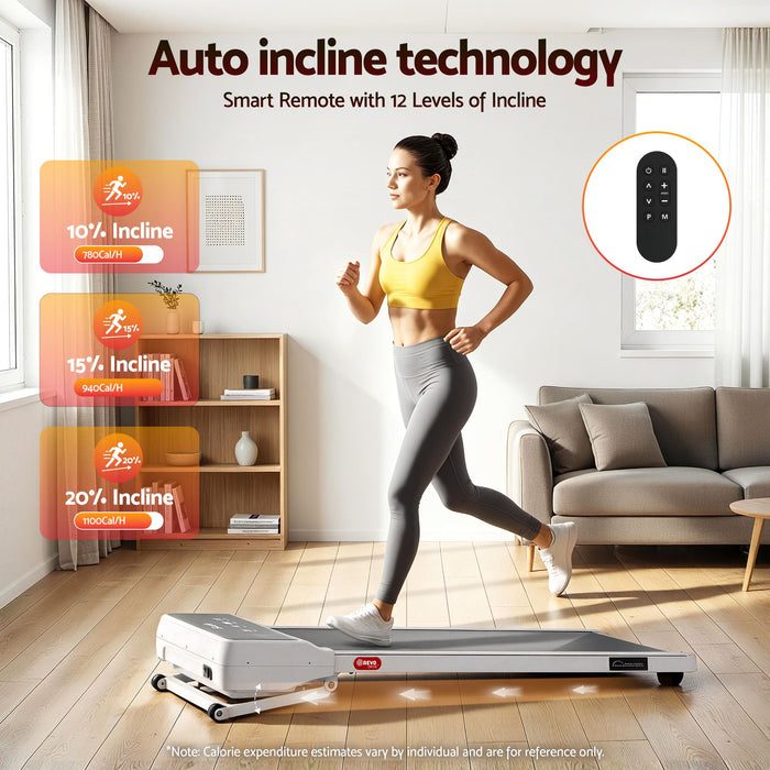 Everfit 3 in 1 Walking Pad Treadmill 20% Auto Incline Under Desk Treadmills for Home Gym With 40cm Wide Belt White