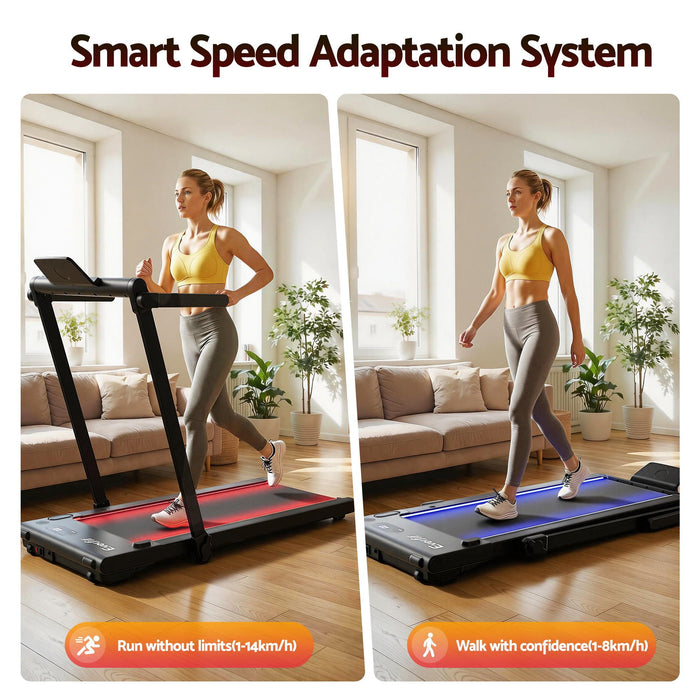 Everfit 3 in 1 Walking Pad Treadmill With Led Lights Foldable Under Desk Treadmills for Home Gym 40cm Wide Belt Black