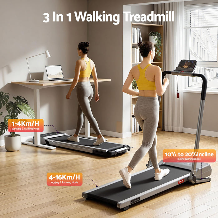 Everfit 3 in 1 Walking Pad Treadmill 20% Auto Incline Under Desk Foldable Treadmills for Home With 40cm Wide Belt Silver