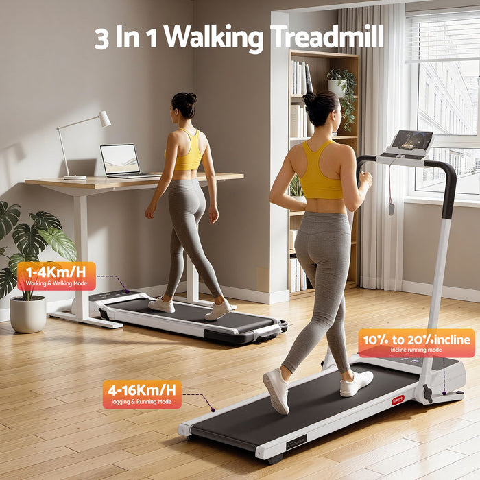 Everfit 3 in 1 Walking Pad Treadmill 20% Auto Incline Under Desk Foldable Treadmills for Home With 40cm Wide Belt White