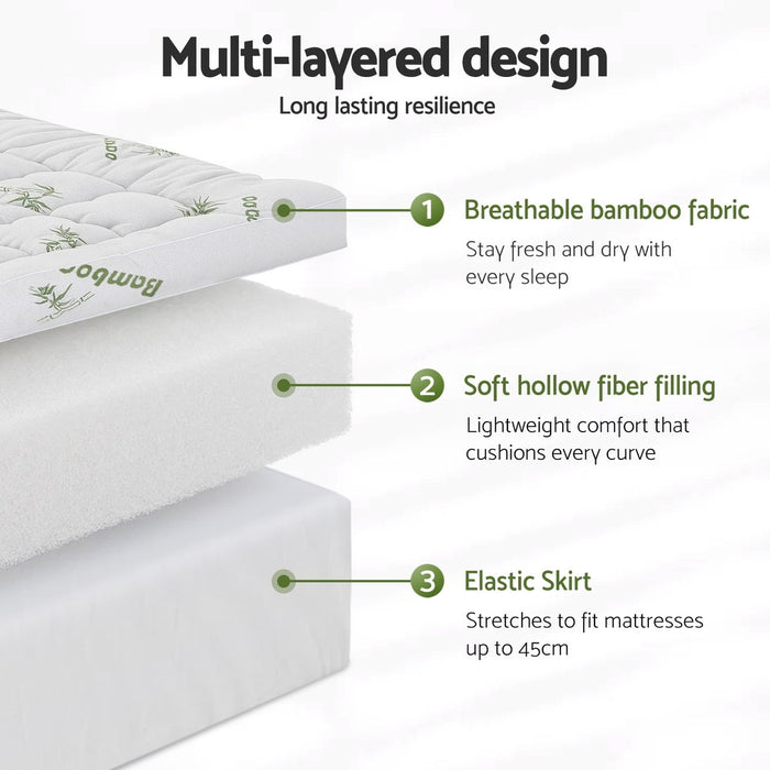 Giselle Mattress Topper 11cm Pillowtop toppers Bamboo Double