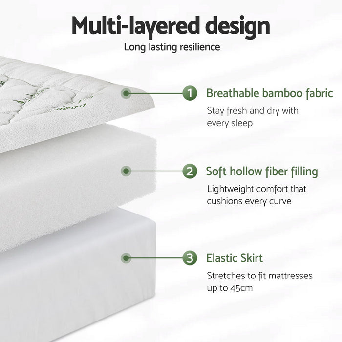 Giselle Mattress Topper 5cm Pillowtop toppers Bamboo Single