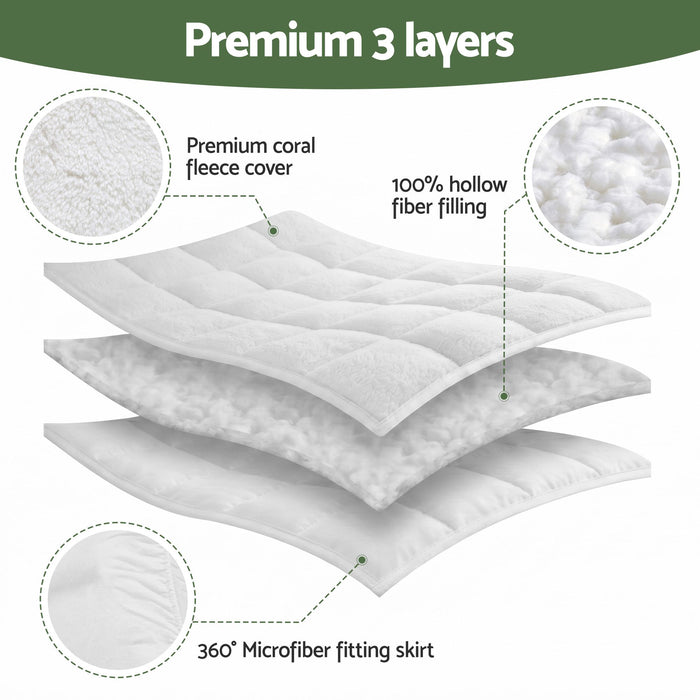 Giselle Bedding Double Mattress Topper 5cm Coral Fleece