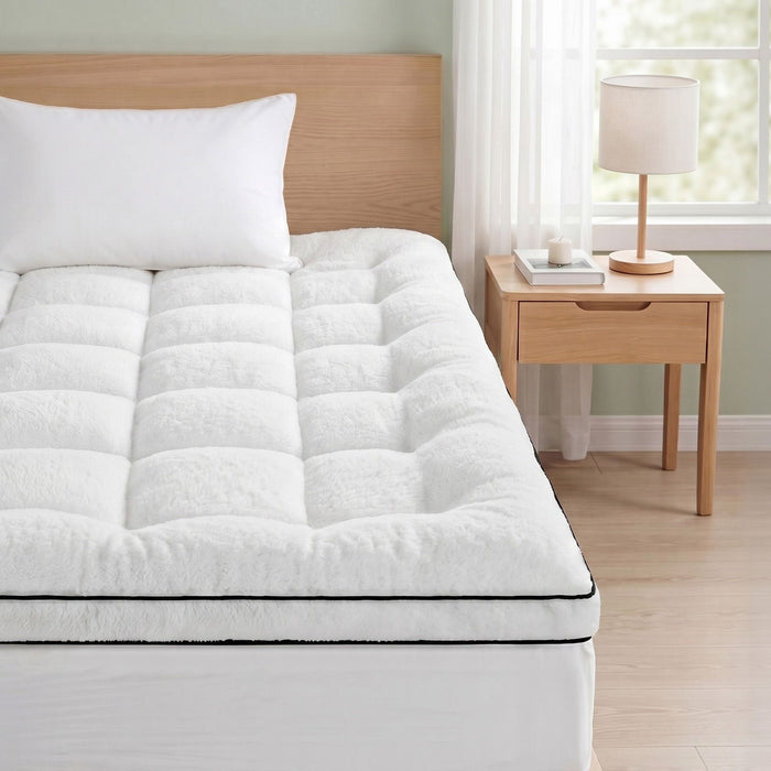 Giselle Bedding King Single Mattress Topper 5cm Coral Fleece