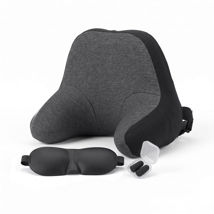 Wanderlite Travel Neck Pillow Portable for Airplane Memory Foam with Eyemask Earplugs Black