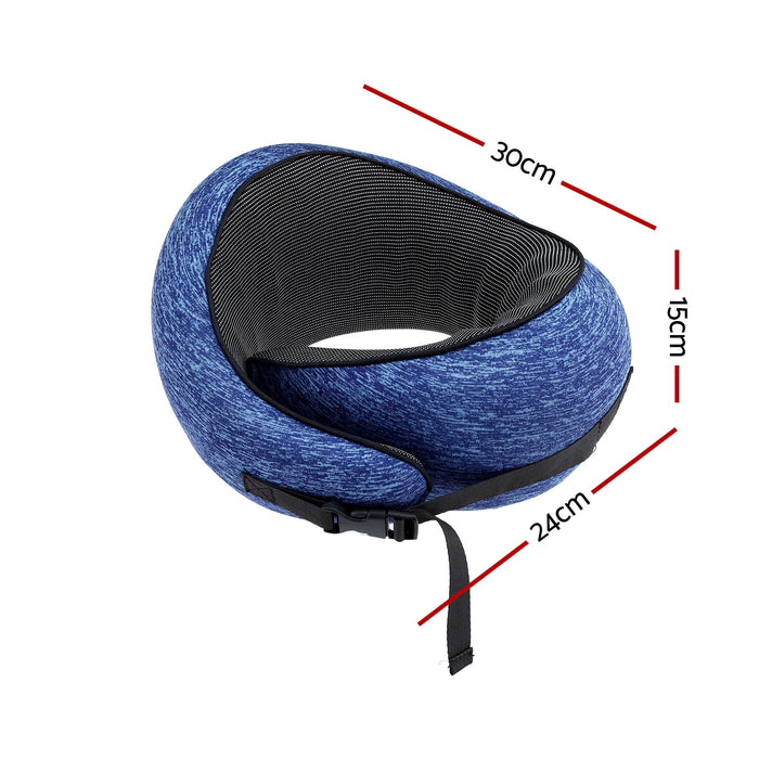 Wanderlite Travel Pillows for Airplanes Ergonomic Memory Foam Neck Pillow, Breathable & Washable Cover, Travel Bag Included, Airplane Pillow for Airplane, Car, Office and Home, Blue