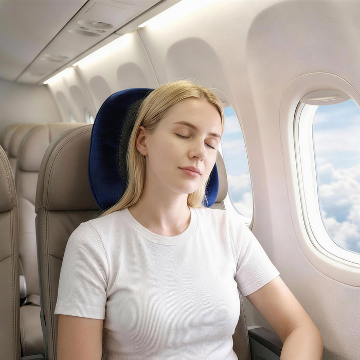 Wanderlite Travel Pillow for Airplanes Memory Foam Neck Pillows for Traveling, Soft & Washable Cover with Storage Bag, Portable Plane Accessories for Airplanes Offices Cars, Blue