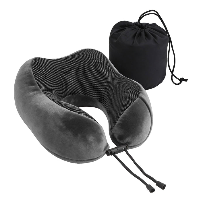 Wanderlite Travel Pillow for Airplanes Memory Foam Neck Pillows for Traveling, Soft & Washable Cover with Storage Bag, Portable Plane Accessories for Airplanes Offices Cars, Grey