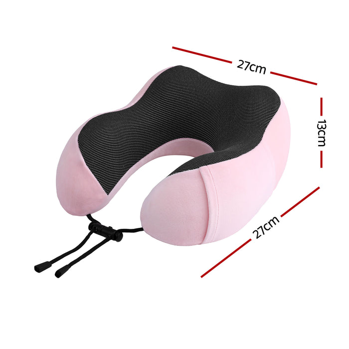 Wanderlite Travel Pillow for Airplanes Memory Foam Neck Pillows for Traveling, Soft & Washable Cover with Storage Bag, Portable Plane Accessories for Airplanes Offices Cars, Pink