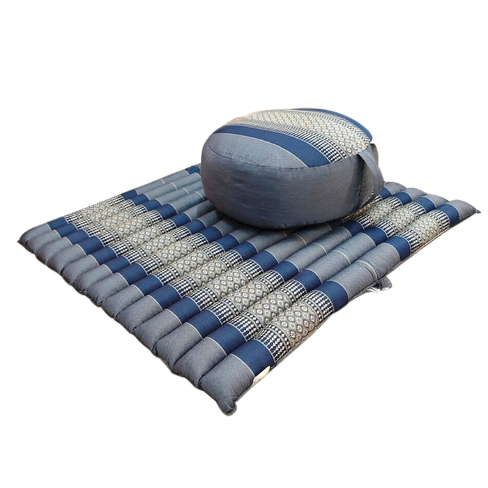 NEW GreyBlue Handmade 100% Kapok Cotton Thai Zafu & Zabuton Meditation Set