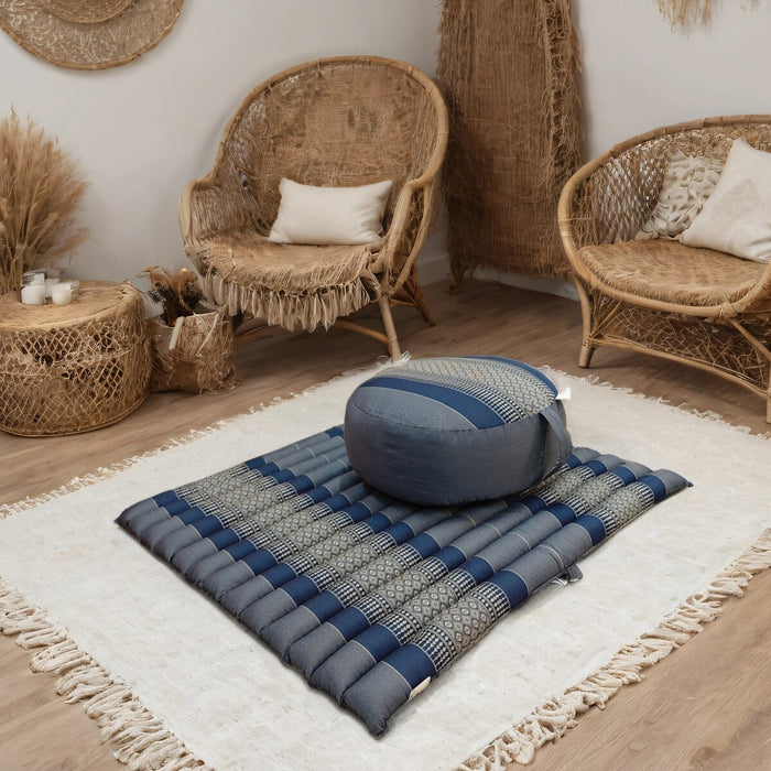 NEW GreyBlue Handmade 100% Kapok Cotton Thai Zafu & Zabuton Meditation Set