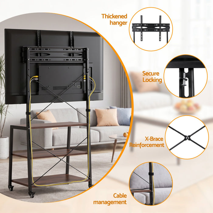 Artiss Mobile TV Stand 32-65 Inch TVs Mount 50kg with 3 MDF Shelves Lockable Wheels Adjustable Feet