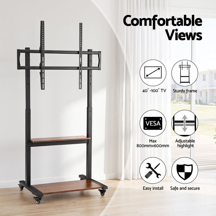 Artiss Mobile TV Stand for 40-100 Inch TVs Cart with Wheels Adjustable Shelves