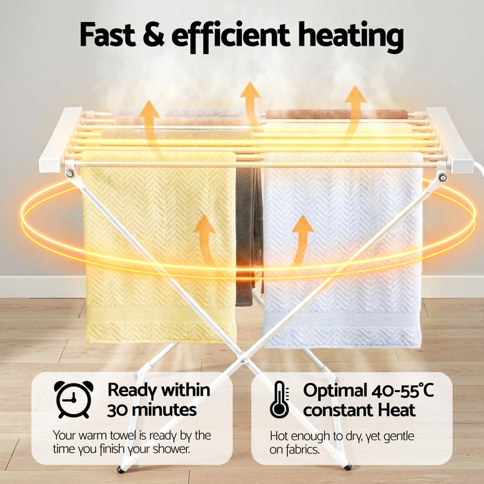 Devanti Heated Towel Rail Electric Clothes Airer Foldable Drying Rack 8 Bars
