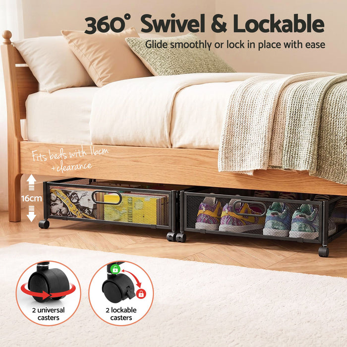 Artiss 2X Under Bed Storage Containers Metal Boxes Quilt Organiser with Wheels