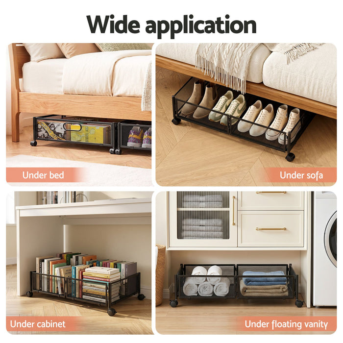 Artiss 2X Under Bed Storage Containers Metal Boxes Quilt Organiser with Wheels