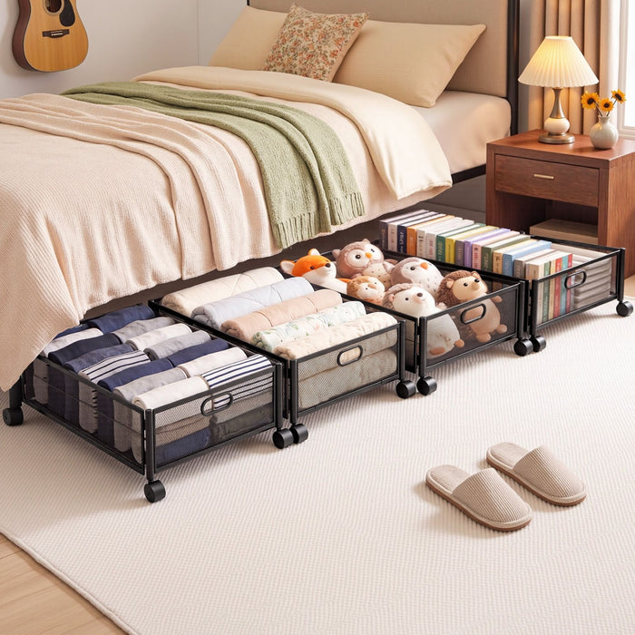 Artiss 4X Under Bed Storage Containers Metal Boxes Quilt Organiser with Wheels