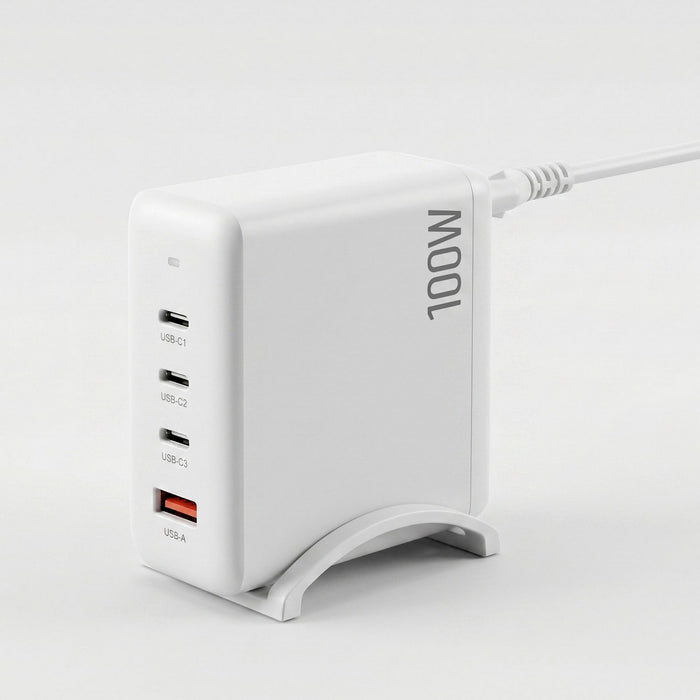 Devanti USB C Charger 100W Fast Charger 4 Port GaN Desktop Station White