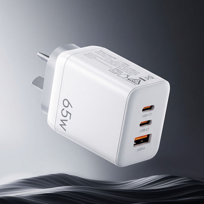 Devanti USB C Charger 65W Fast Charger 3 Port PD Wall Adapter White