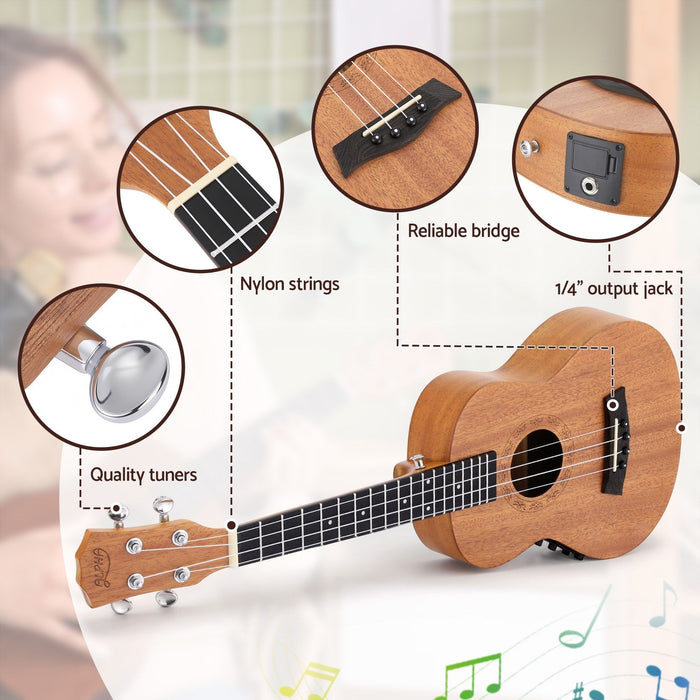 Alpha 26 Inch Solid Mahogany Tenor Ukulele Electric Acoustic EQ System Kit 18 Frets Natural
