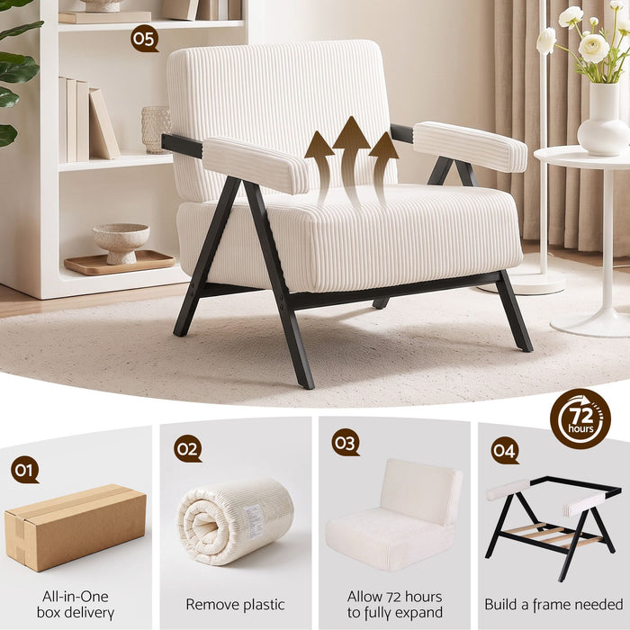 Artiss Compressed Armchair White Corduroy Accent Chair for Small Space