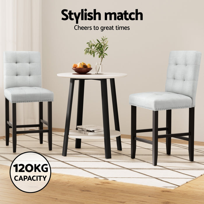 Artiss 2x Bar Stools Kitchen Dining Chairs Counter Fabric Stool Wooden Ada Grey