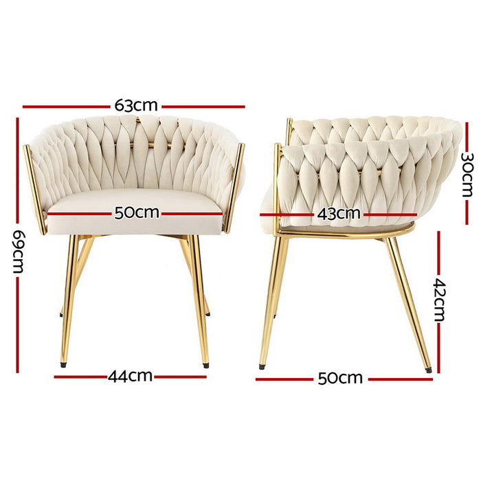 1 Set of 2 Artiss Dining Chairs Velvet Armchair Beige