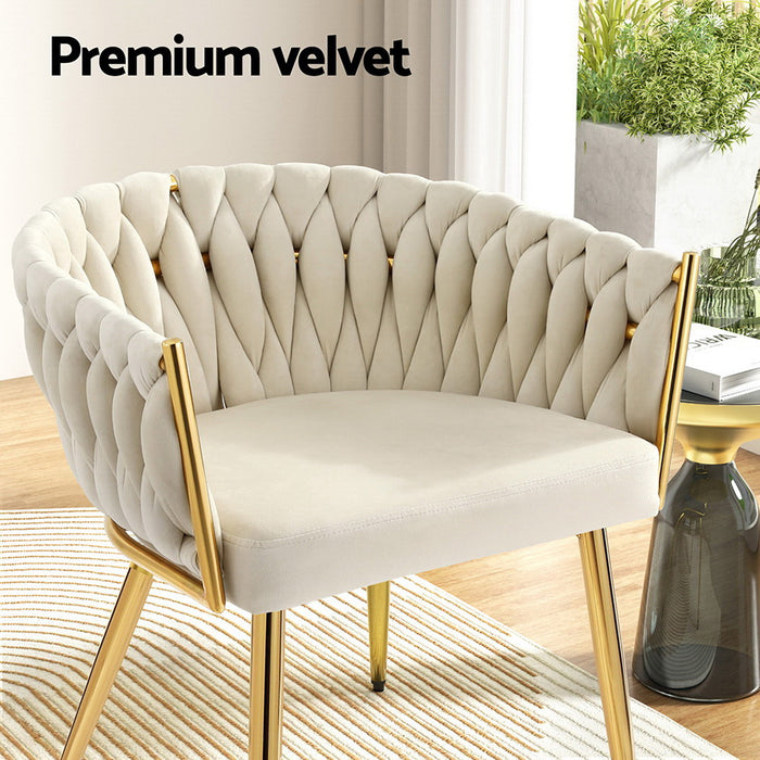 1 Set of 2 Artiss Dining Chairs Velvet Armchair Beige