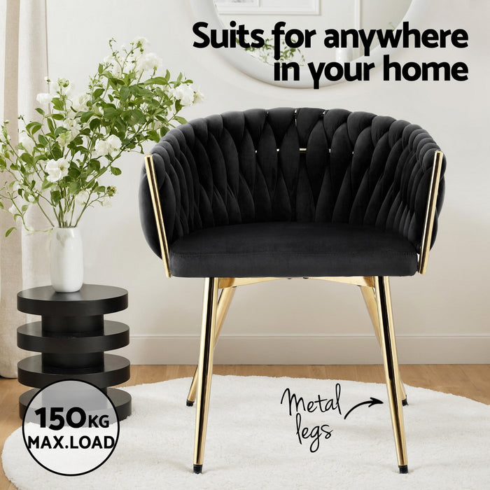 Artiss 1x Dining Chair Armchair Cafe Kitchen Lounge Chairs Velvet Weaving Black