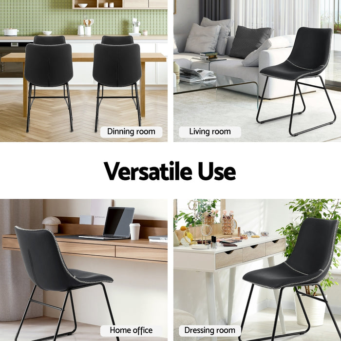 Artiss 2x Dining Chairs Retro PU Leather Kitchen Lounge Cafe Accent Chair Black