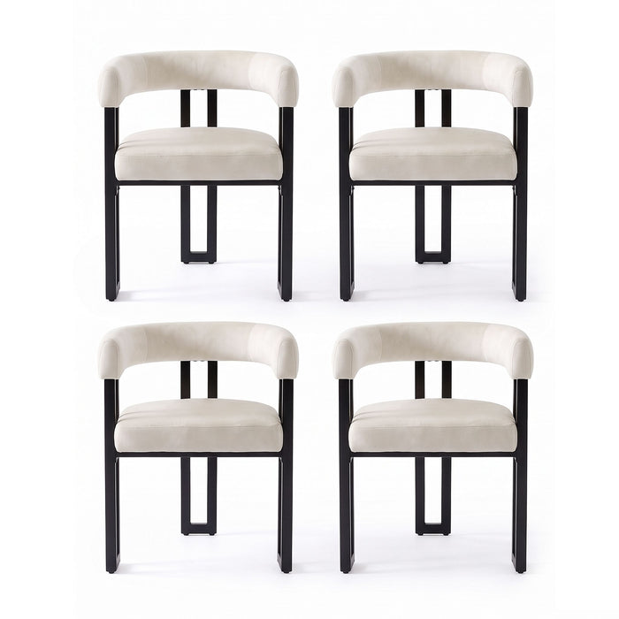 Artiss Dining Chairs Set of 4 Velvet Upholstered Barrel Chairs with Curved Armrests & Back Beige