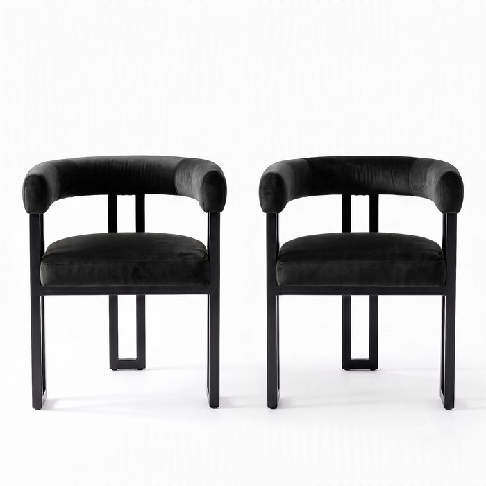Artiss Dining Chairs Set of 2 Velvet Upholstered Barrel Chairs with Curved Armrests & Back Black