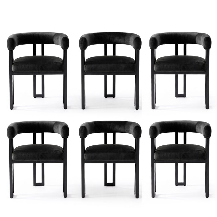Artiss Dining Chairs Set of 6 Velvet Upholstered Barrel Chairs with Curved Armrests & Back Black