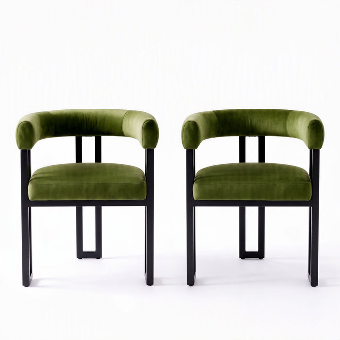 Artiss Dining Chairs Set of 2 Velvet Upholstered Barrel Chairs with Curved Armrests & Back Green