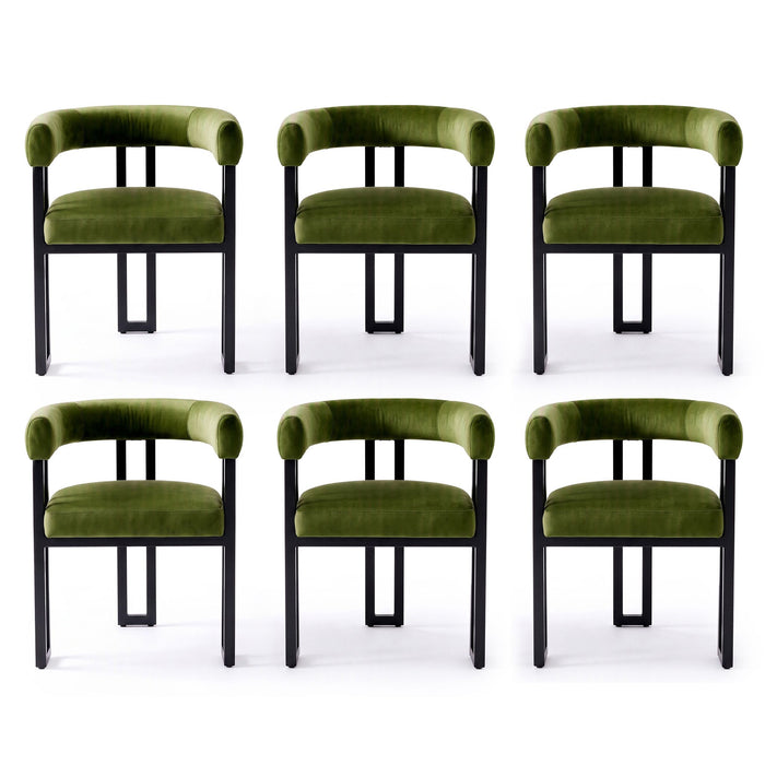 Artiss Dining Chairs Set of 6 Velvet Upholstered Barrel Chairs with Curved Armrests & Back Green