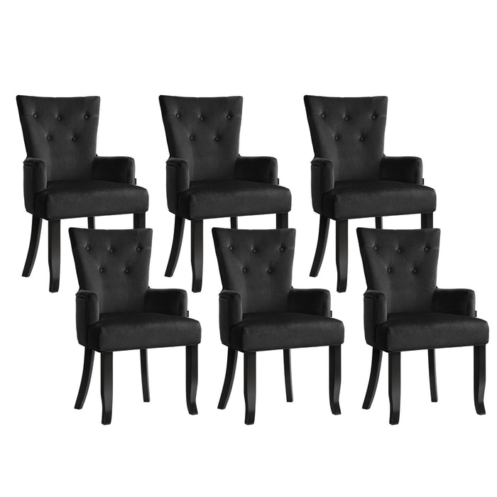 6x Artiss Dining Chairs Velvet French Provincial Armchair Black