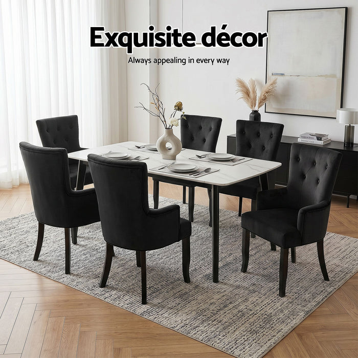 6x Artiss Dining Chairs Velvet French Provincial Armchair Black