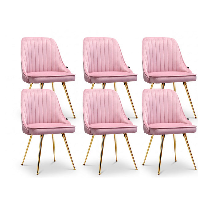 Artiss Dining Chairs Set of 6 Velvet Channel Tufted Pink
