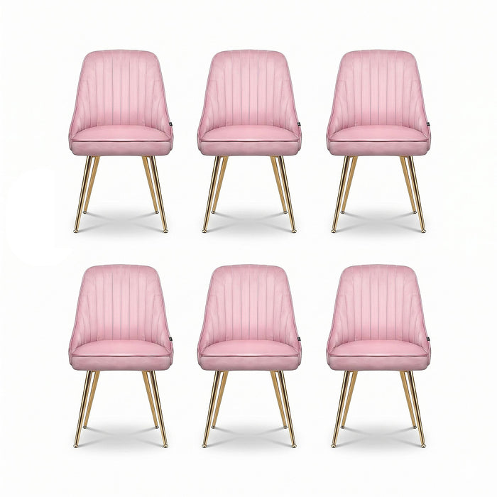 Artiss Dining Chairs Set of 6 Velvet Channel Tufted Pink