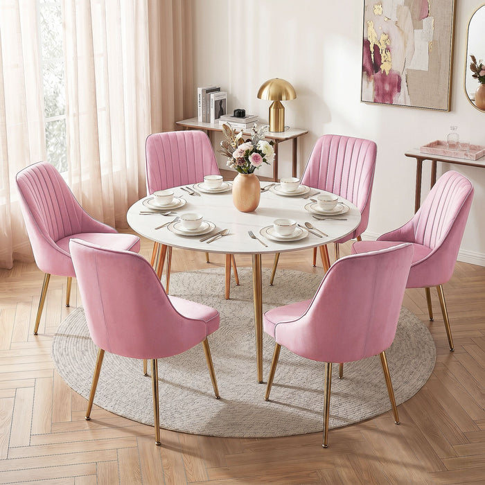 Artiss Dining Chairs Set of 6 Velvet Channel Tufted Pink
