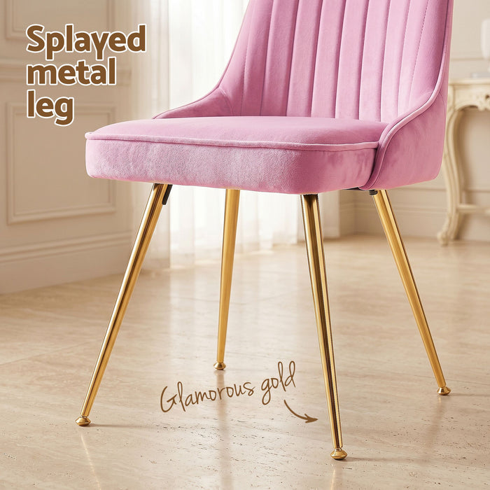 Artiss Dining Chairs Set of 6 Velvet Channel Tufted Pink