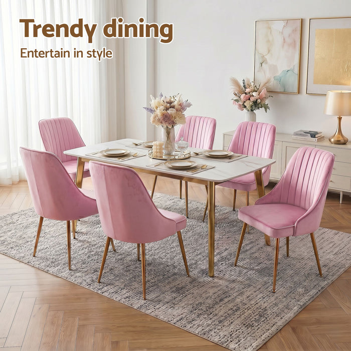 Artiss Dining Chairs Set of 6 Velvet Channel Tufted Pink