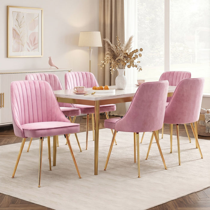 Artiss Dining Chairs Set of 6 Velvet Channel Tufted Pink