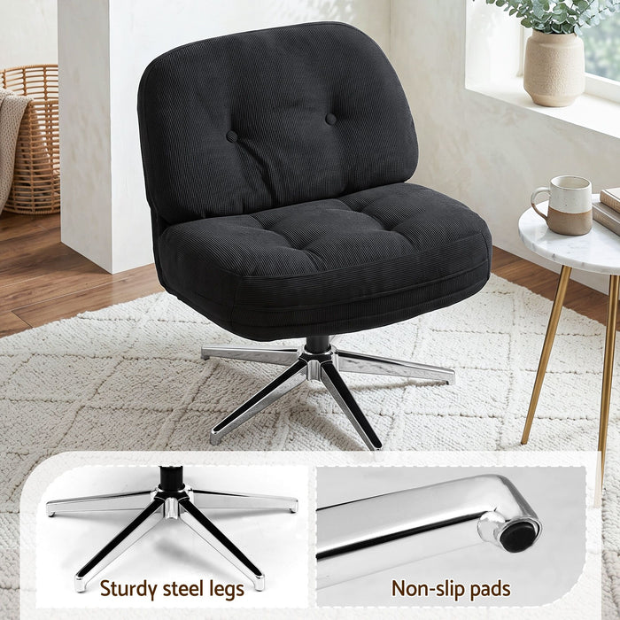 Artiss Swivel Chair Nursing Armchair Lounge Corduroy Steel Star Base Black