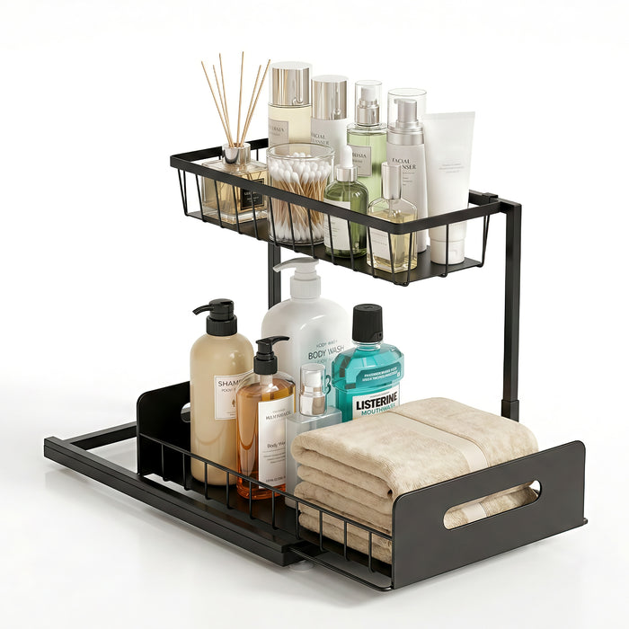 Artiss Under Sink Organizer Storage L Shape 1 Pull Out Drawers Kitchen Cabinet Shelf